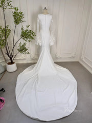 Mermaid Boho Wedding Dresses Long Lace Flare Sleeves,Square Neck 80011