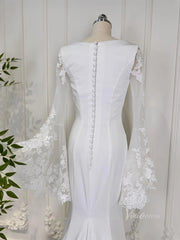Mermaid Boho Wedding Dresses Long Lace Flare Sleeves,Square Neck 80011