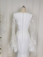 Mermaid Boho Wedding Dresses Long Lace Flare Sleeves,Square Neck 80011