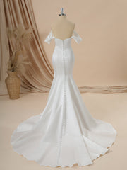 Mermaid Charmeuse Off-the-Shoulder Pleated Chapel Train Convertible Wedding Dress