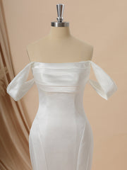 Mermaid Charmeuse Off-the-Shoulder Pleated Chapel Train Convertible Wedding Dress
