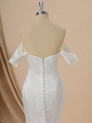 Mermaid Charmeuse Off-the-Shoulder Pleated Chapel Train Convertible Wedding Dress