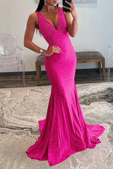 Molly | Mermaid Deep V-Neck Beaded Satin Long Prom Dress