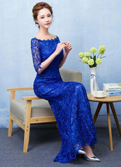 Mermaid Evening Dress Royal Blue Lace Prom Dress Off The Shoulder Half Sleeve Fishtail Maxi Party Dress Wedding Guest Dress