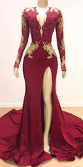 Mermaid Evening Dress with Lace Appliques Long Sleeves