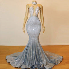 Mermaid Halter mouwloze prom-feestjurken op de vloer-lengte