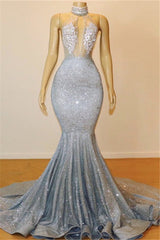 Mermaid Halter mouwloze prom-feestjurken op de vloer-lengte