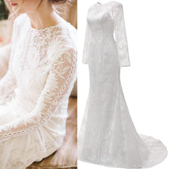 Mermaid Lace Embroidery Long Sleeves Wedding Dress
