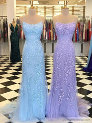 Mermaid Lace Long Prom Dresses Spaghetti Strap FD1250