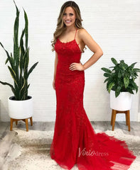 Mermaid Lace Long Prom Dresses Spaghetti Strap FD1250