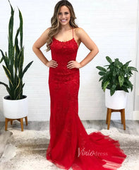 Mermaid Lace Long Prom Dresses Spaghetti Strap FD1250