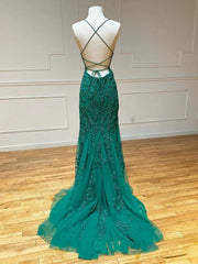 Mermaid Lace Long Prom Dresses Spaghetti Strap FD1250