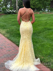 Mermaid Lace Long Prom Dresses Spaghetti Strap FD1250