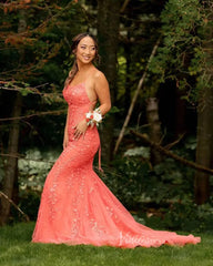 Mermaid Lace Long Prom Dresses Spaghetti Strap FD1250
