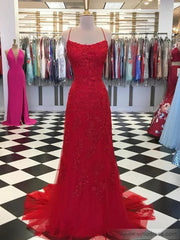 Mermaid Lace Long Prom Dresses Spaghetti Strap FD1250