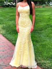 Mermaid Lace Long Prom Dresses Spaghetti Strap FD1250