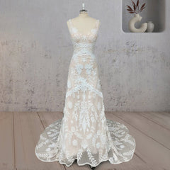 Mermaid Lace V Neck Appliques Wedding Dress