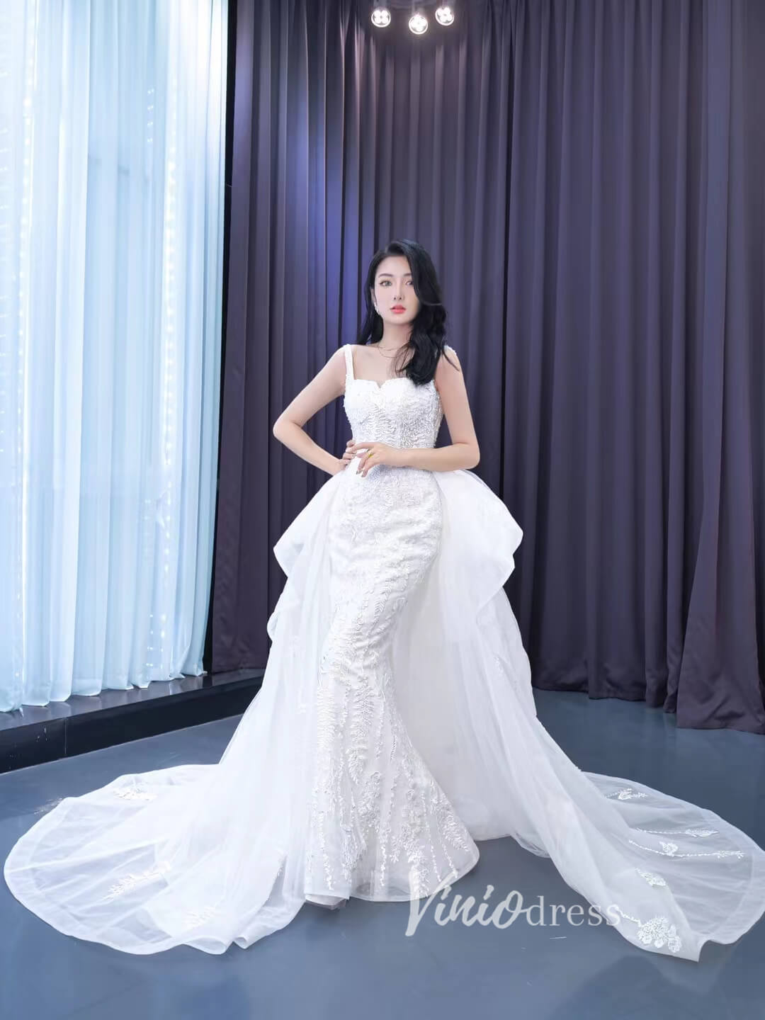 Mermaid Lace Wedding Dresses with Removable Overskirt 222200