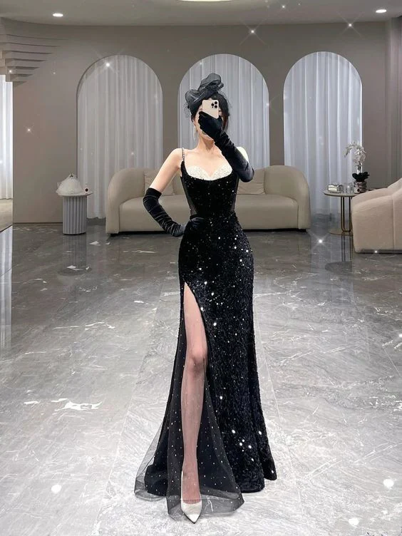 Sirène longue robe de bal Nouvelle arrivée sexy noire de soirée noire robe de soirée