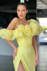 Mermaid Off-The-Shoulder Evening Dress with Split Sequins