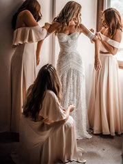 Mermaid Off-the-Shoulder Backless Ivory Lace Beach Wedding Dresses