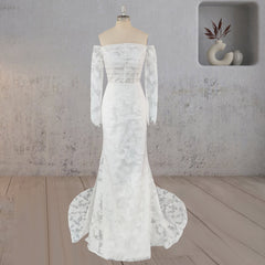 Mermaid Off the Shoulder Long Sleeves Wedding Dress with Slit
