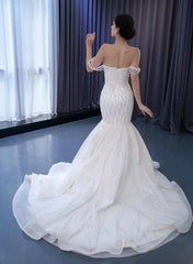 Mermaid Pearl Wedding Dresses Off the Shoulder Bridal Dress 222114