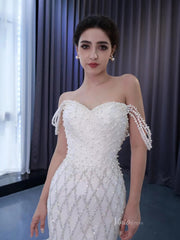 Mermaid Pearl Wedding Dresses Off the Shoulder Bridal Dress 222114