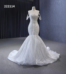 Mermaid Pearl Wedding Dresses Off the Shoulder Bridal Dress 222114