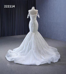 Mermaid Pearl Wedding Dresses Off the Shoulder Bridal Dress 222114