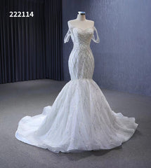 Mermaid Pearl Wedding Dresses Off the Shoulder Bridal Dress 222114