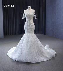 Mermaid Pearl Wedding Dresses Off the Shoulder Bridal Dress 222114