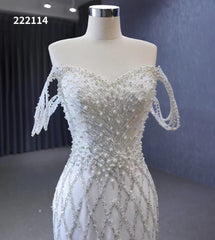 Mermaid Pearl Wedding Dresses Off the Shoulder Bridal Dress 222114