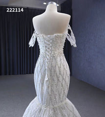 Mermaid Pearl Wedding Dresses Off the Shoulder Bridal Dress 222114