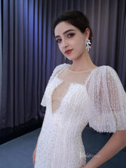 Mermaid Pearl Wedding Dresses Puffed Sleeve Bridal Dress 222238