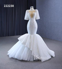 Mermaid Pearl Wedding Dresses Puffed Sleeve Bridal Dress 222238