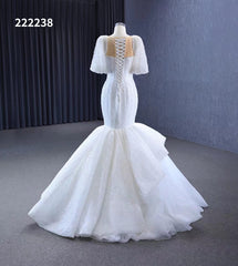Mermaid Pearl Wedding Dresses Puffed Sleeve Bridal Dress 222238