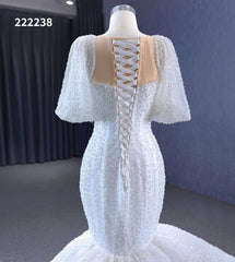 Mermaid Pearl Wedding Dresses Puffed Sleeve Bridal Dress 222238