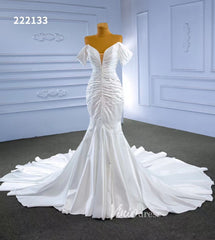Mermaid Satin Wedding Dresses Off the Shoulder Bridal Dress 222133