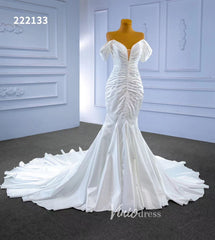 Mermaid Satin Wedding Dresses Off the Shoulder Bridal Dress 222133