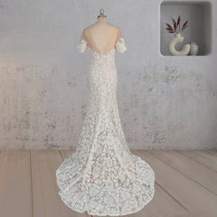 Mermaid Scoop Illusion Neck Floral Wedding Dress