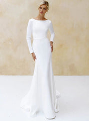 Mermaid Scoop Neck V Back Satin Wedding Dress