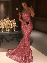 Mermaid Sleeveless Strapless Sweep/Brush Train Sequins Dresses