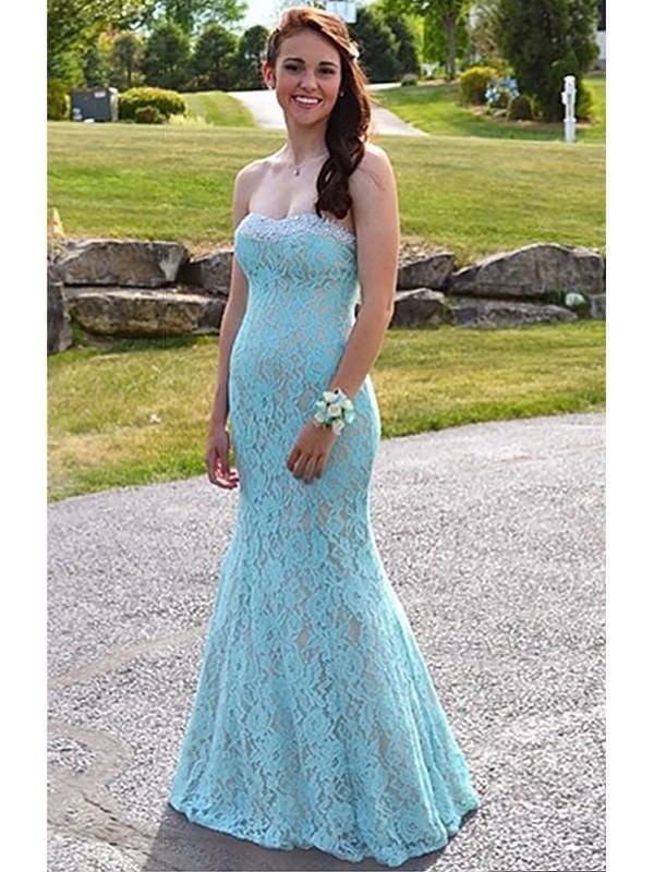 Mermaid Sleeveless Sweetheart Lace With Beading Floor-Length Dresses