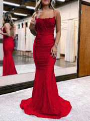 Jimena | Mermaid Spaghetti Straps Dark Green Long Prom Dress with Appliques