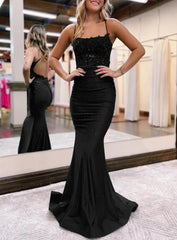 Jimena | Mermaid Spaghetti Straps Dark Green Long Prom Dress with Appliques