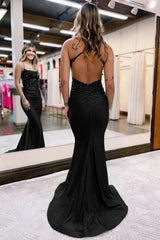 Jimena | Mermaid Spaghetti Straps Dark Green Long Prom Dress with Appliques