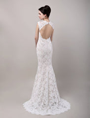Mermaid Sweetheart Chapel Train Open Back Lace Wedding Dress