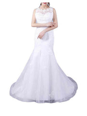 Mermaid \ Trumpet Wedding Dresses Jewel Neck Floor Length Lace Sleeveless Casual Plus Size