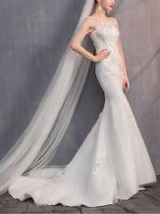 Mermaid \ Trumpet Wedding Dresses Jewel Neck Sweep \ Brush Train Lace Tulle Half Sleeve